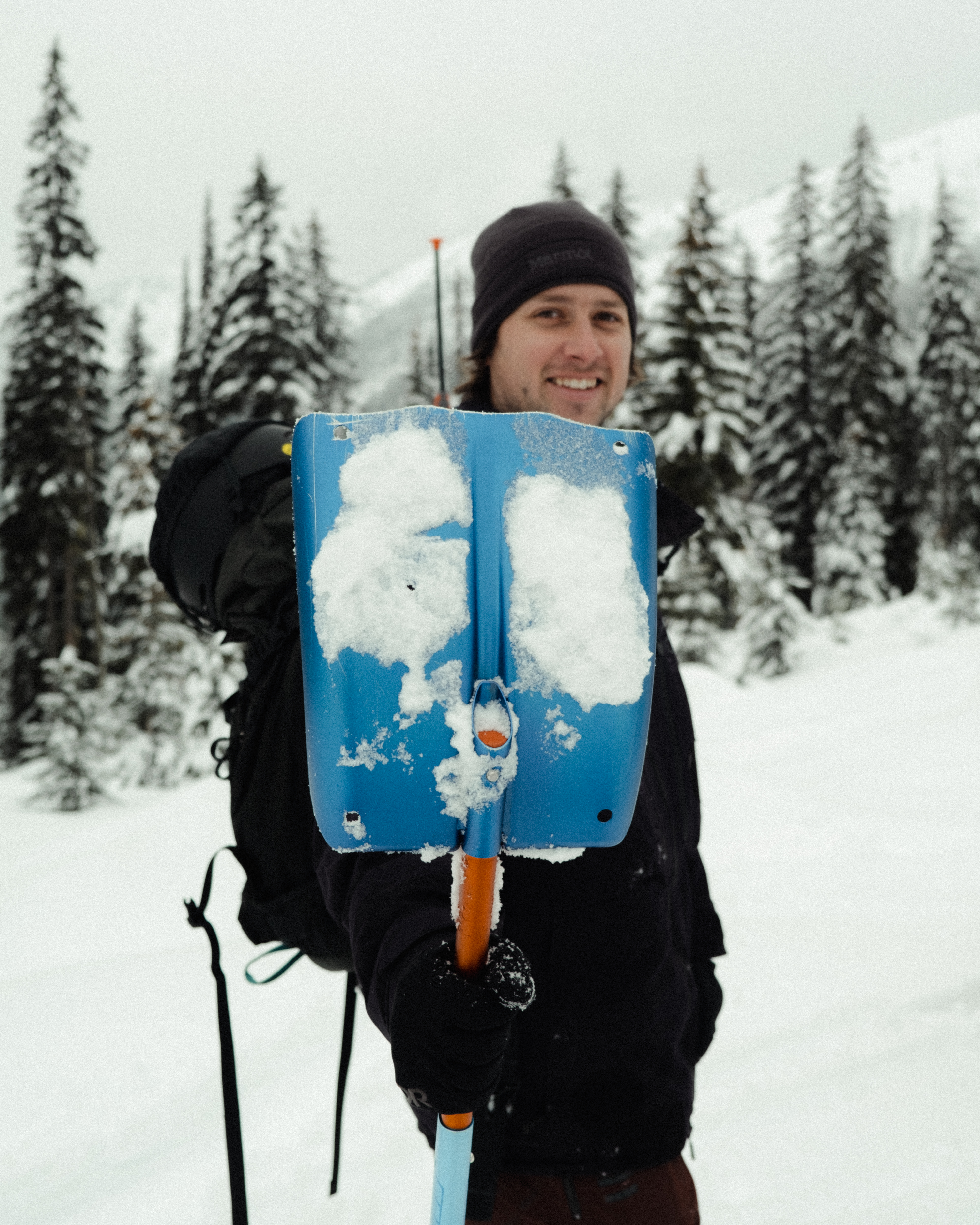 Backcountry rescue training: probing and shoveling practice near Nelson, BC